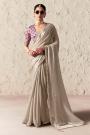 Beige Organza Silk Embroidered Saree With Printed & Embroidered Blouse