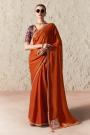 Burnt Orange Organza Silk Embroidered Saree With Printed & Embroidered Blouse