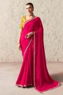 Magenta Pink Organza Silk Embroidered Saree With Printed & Embroidered Blouse