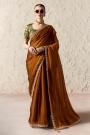 Copper Brown Organza Silk Embroidered Saree With Printed & Embroidered Blouse