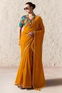 Mustard Orange Organza Silk Embroidered Saree With Printed & Embroidered Blouse