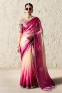Ivory & Pink Organza Silk Embroidered Saree With Printed & Embroidered Blouse