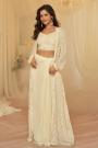 Ivory Georgette Embroidered Indowestern Top & Dhoti Skirt With Jacket