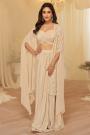 Light Beige Georgette Embroidered Indowestern Top & Dhoti Skirt With Jacket