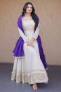 Ivory Silk Embroidered Anarkali Dress With Purple Dupatta