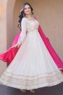 Ivory Silk Embroidered Anarkali Dress With Fuchsia Pink Dupatta