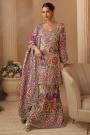Light Grey & Multicolor Printed, Hand Embellished & Embroidered Crepe Silk Sharara Kurta Set