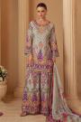 Grey & Multicolor Printed, Hand Embellished & Embroidered Crepe Silk Kurta Set