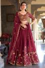 Maroon Silk Embroidered Lehenga Set