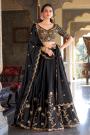 Black Silk Embroidered Lehenga Set