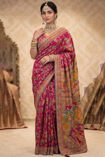 Magenta & Multicolor Crepe Silk Woven & Embroidered Saree