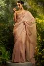 Pre-Draped Blush Peach Tissue Silk Saree With Embroidered Corset Blouse