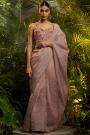 Pre-Draped Mauve Tissue Silk Saree With Embroidered Corset Blouse