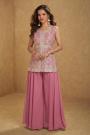 Blush Pink Georgette Embroidered Top & Palazzo Set With Dupatta