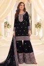 Black Chinon Silk Embroidered Sharara Kurta Set
