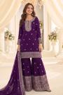 Plum Chinon Silk Embroidered Sharara Kurta Set