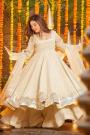 Ivory Cream Chinon Silk Embellished Anarkali Dress With Flared Palazzo & Dupatta