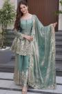 Ice Blue Silk Embroidered Sharara Kurta Set