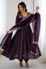 Plum Silk Embroidered Anarkali Set