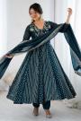 Teal Blue Silk Embroidered Anarkali Set