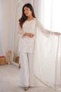 White Silk Embroidered Bell Bottom Kurta Set