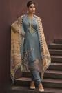 Steel Blue Printed & Embroidered Lawn Cotton Kurta Set