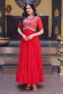 Coral Red Georgette Embroidered Anarkali Dress