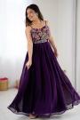 Plum Georgette Embroidered Indowestern Anarkali Dress
