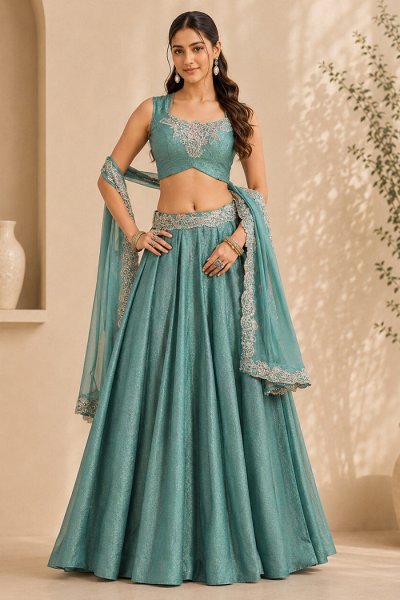 Pastel Blue Silk Embroidered Lehenga Set Pastel Blue Silk Embroidered Lehenga Set