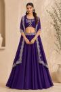 Violet Silk Embroidered Lehenga Set