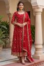 Red Silk Embroidered Anarkali Set