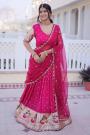 Fuchsia Pink Silk Woven & Embroidered Lehenga Set