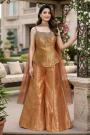 Rust Gold Banarasi Silk Hand Embroidered Kurta Sharara Set With Choker Style Dupatta