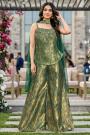 Green Gold Banarasi Silk Hand Embroidered Kurta Sharara Set With Choker Style Dupatta