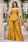 Mustard Gold Banarasi Silk Hand Embroidered Kurta Sharara Set With Choker Style Dupatta
