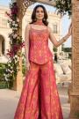 Pink Gold Banarasi Silk Hand Embroidered Kurta Sharara Set With Choker Style Dupatta