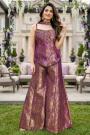 Plum Banarasi Silk Hand Embroidered Kurta Sharara Set With Choker Style Dupatta
