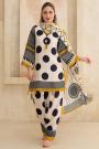 Ivory Cotton Silk Polka Dot & Geometric Printed Kurta Set