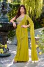 Pre-Draped Mustard Green Hand Embroidered Indowestern Georgette Saree With Blouse & Belt