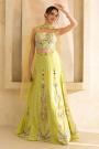 Pastel Lime Silk Hand Embroidered Lehenga Set With Choker Style Net Dupatta
