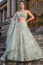 Ice Blue Organza silk Lehenga With Hand Embroidered Net & Silk Blouse With Dupatta
