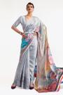 Multicolor Printed Satin Crepe Silk Saree & Blouse
