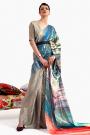 Beige & Multicolor Printed Satin Crepe Silk Saree & Blouse