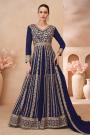 Navy Blue Georgette Embroidered Anarkali Set With Lehenga
