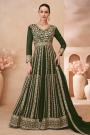 Dark Green Georgette Embroidered Anarkali Set With Lehenga