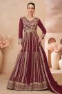 Maroon Georgette Embroidered Anarkali Set With Lehenga