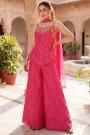 Hot Pink Banarasi Silk Zari Woven & Hand Embroidered Kurta With Sharara & Choker Style Net Dupatta