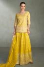 Yellow Silk Embroidered Short Kurti With Palazzo & Dupatta