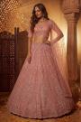 Peach Net Embroidered Lehenga Set