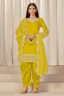 Lemon Yellow Silk Embroidered Kurta Set With Patiala Salwar